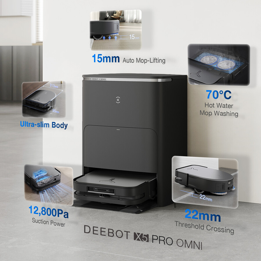 deebot x5 pro omni saug- und wischroboter mit ki starke saugkraft teppichreinigung anti-verhedderungs-funktion